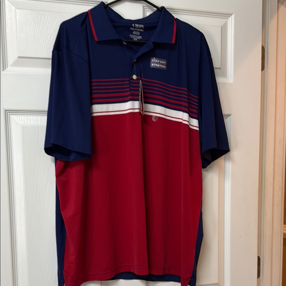 Cutter & Buck Blue and Red Polo Shirt with Color-Block Design